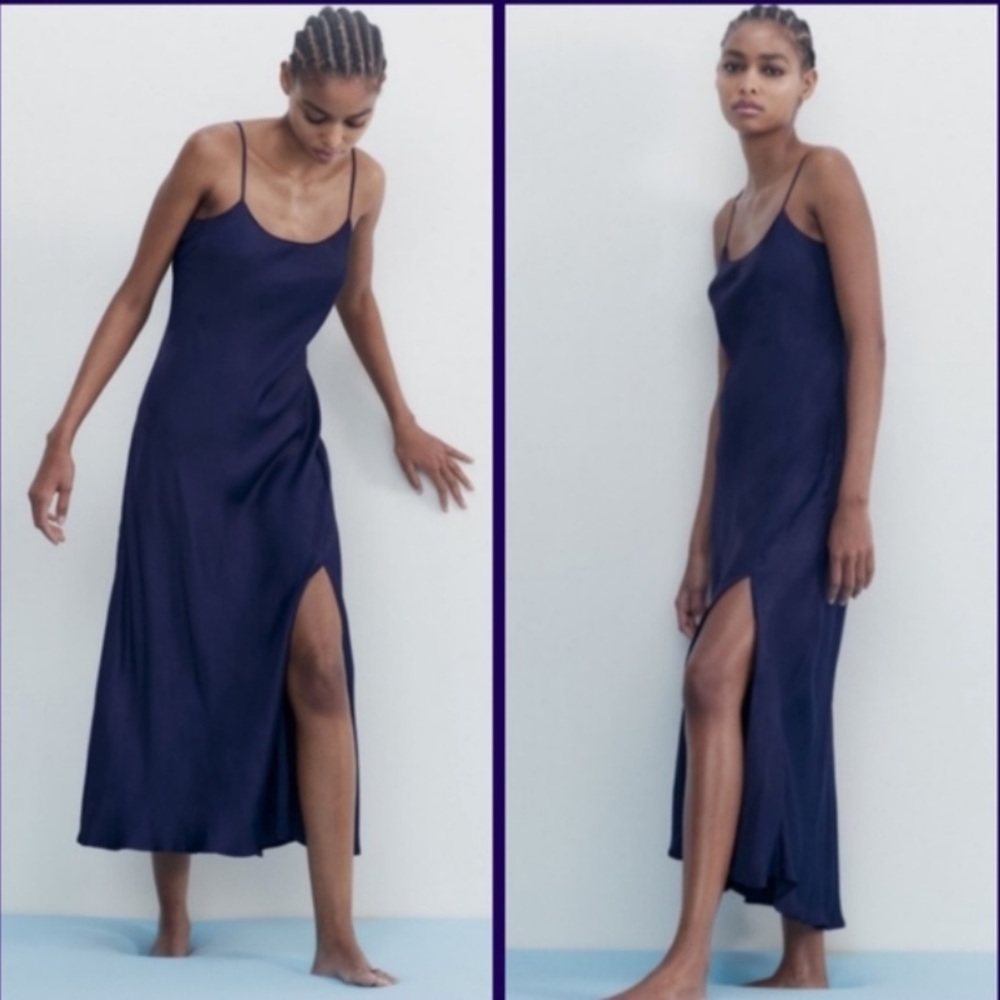 Zara TRF Satin Effect Slip Dress with Slit